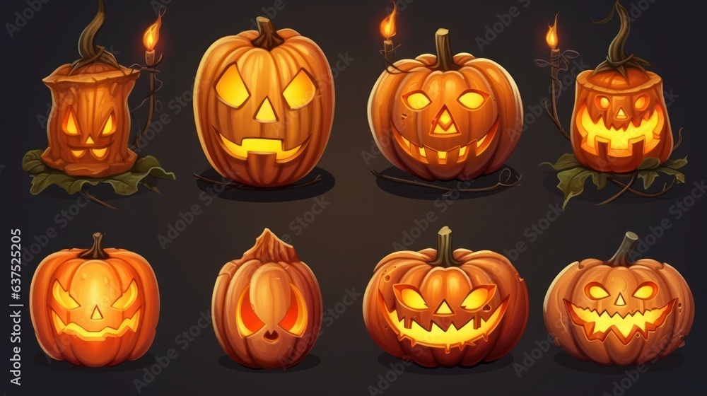 Halloween pumpkin icons set, cartoon illustration halloween pumpkin icons Halloween pumpkin icons set, cartoon illustration halloween pumpkin icons