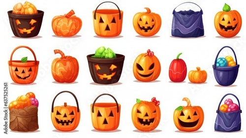 Halloween pumpkin icons set, cartoon illustration of 9 Halloween pumpkin icons isolated on white background