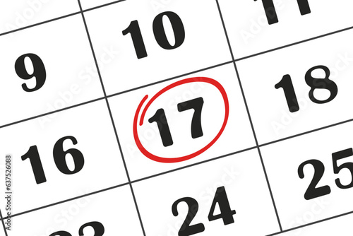 The date in calendar 17 is marked with a red pencil. Save the date recorded in the calendar