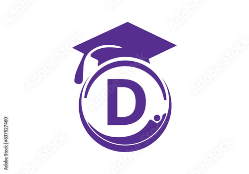 Letter D Education Logo Initial Graduation Cap Concept. Graduation logo with letter vector Template