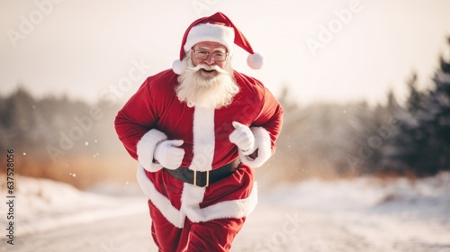 A man dressed as santa claus running in the snow