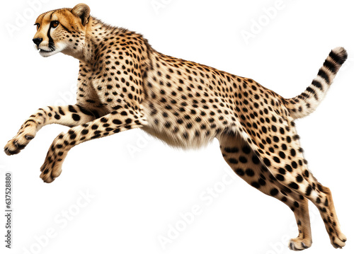 jumping african cheetah isolated on a white background as transparent PNG  animal