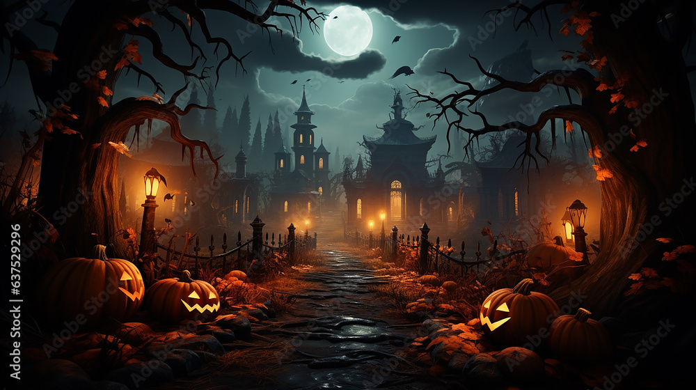 tradycja halloween mroczna noc księżyc ponura atmosfera. - obrazy, fototapety, plakaty 