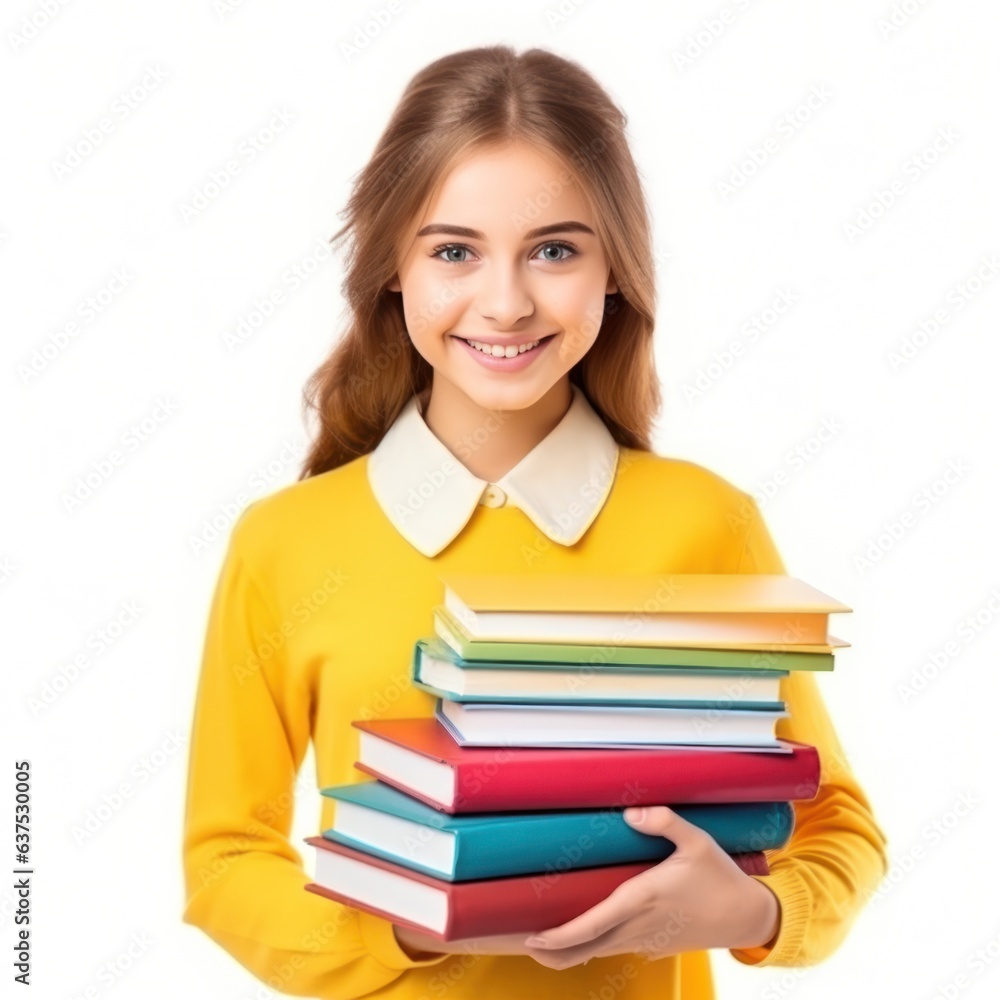 schoolgirl with vivid books isolated. schoolgirl with vivid books isolated.