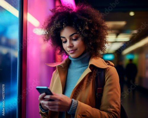 Young black woman using smartphone