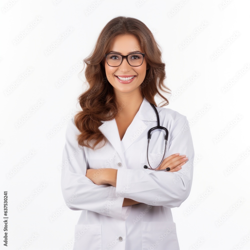 Doctor lady friendly smiling arms crossed. Doctor lady friendly smiling arms crossed.