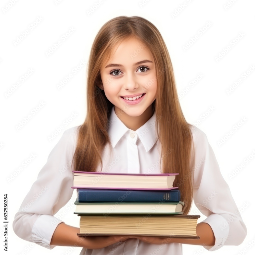 schoolgirl with vivid books isolated. schoolgirl with vivid books isolated.