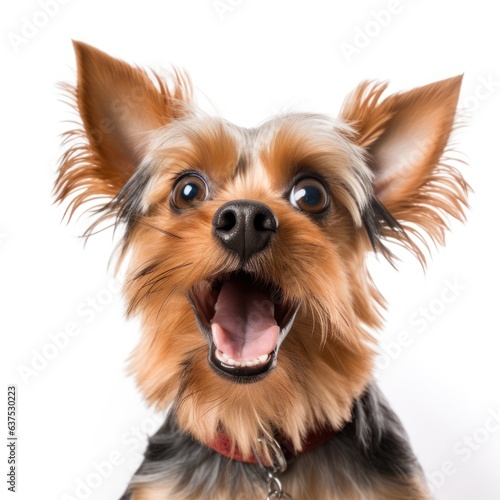 Surprised Yorkshire Terrier dog with Huge Eyes.