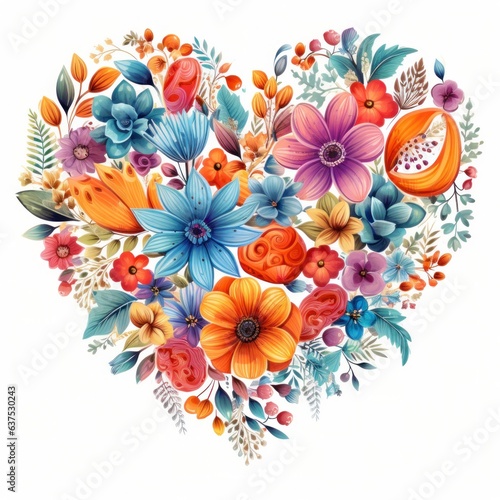 Watercolor Flowers in Shape of Heart isolated