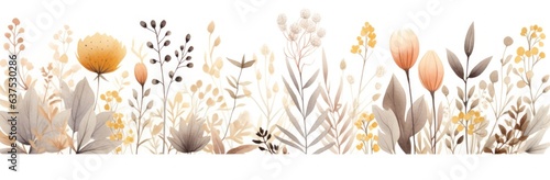 Watercolor Image Of Plants and Flowers isolated