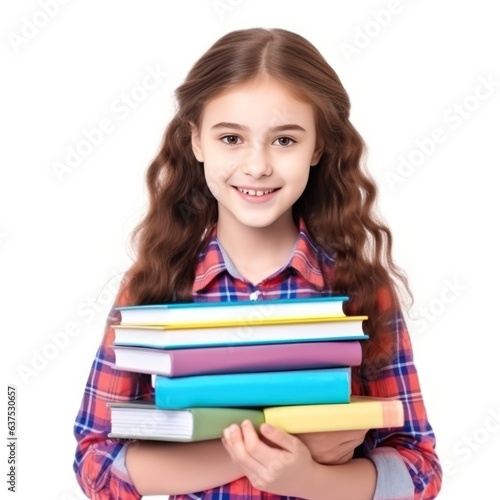 schoolgirl with vivid books isolated.