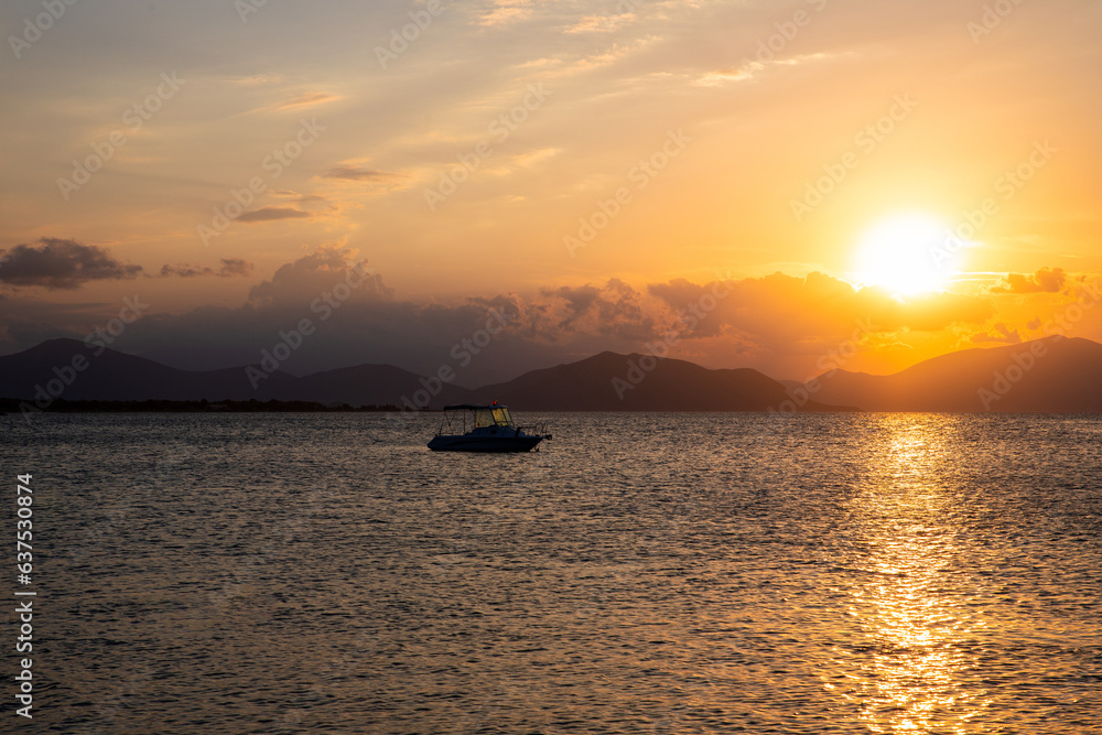 Sunset at Aegean sea at Evia island in Greece