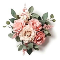 Blossoming flower bouquet of roses and euca isolated.