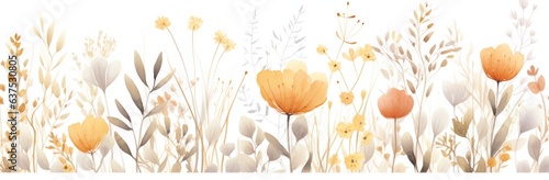 Watercolor Image Of Plants and Flowers isolated