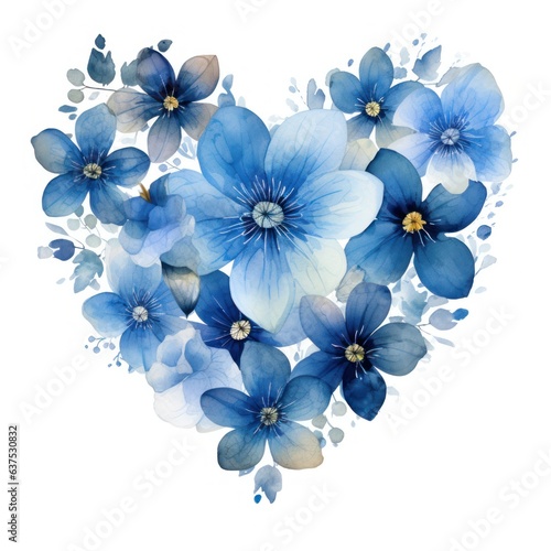 Watercolor Flowers in Shape of Heart isolated