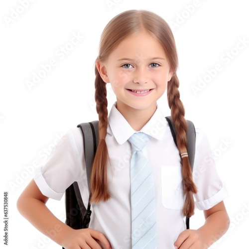 Schoolgirl with backpack isolated.