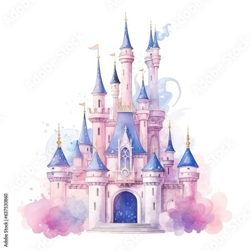 Watercolor princess castle isolated