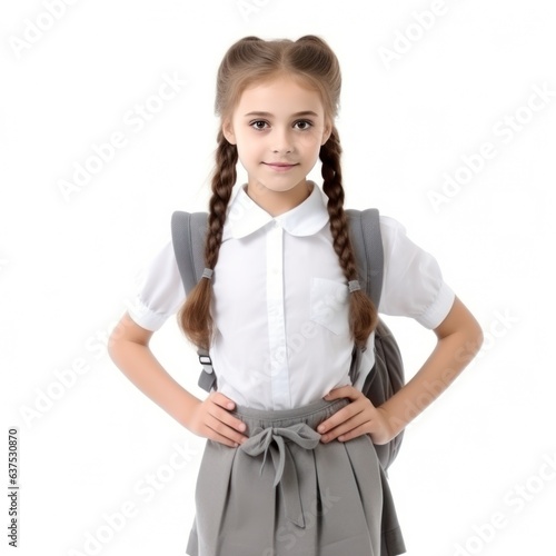 Schoolgirl with backpack isolated.