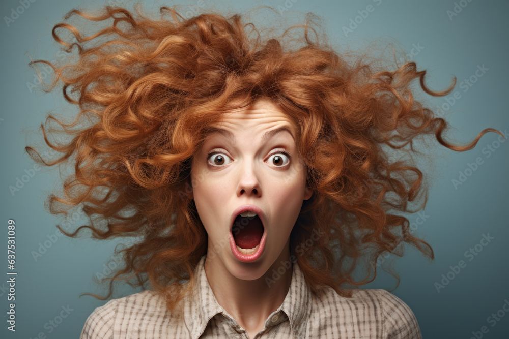 Ridicilous portrait of a redhead woman with amazed face expression Ridicilous portrait of a redhead woman with amazed face expression