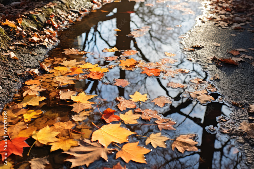 Puddles reflecting autumn foliage Puddles reflecting autumn foliage