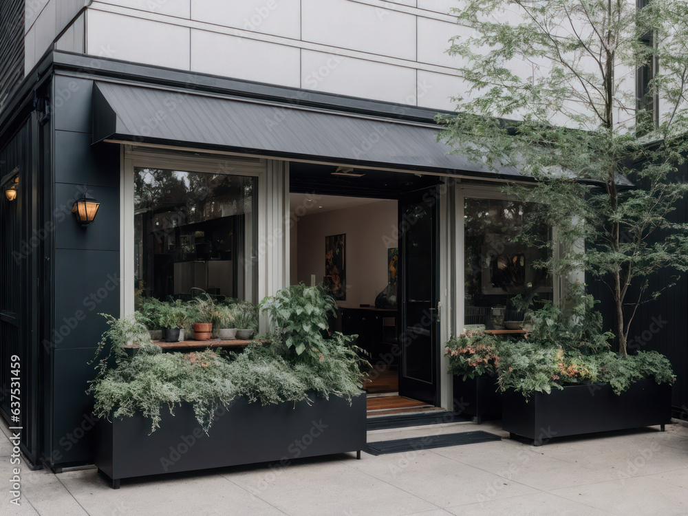 Naklejka premium Digital photo of a beautiful apartment with a lot of greenery growing on the facade, dreamy biophilic design