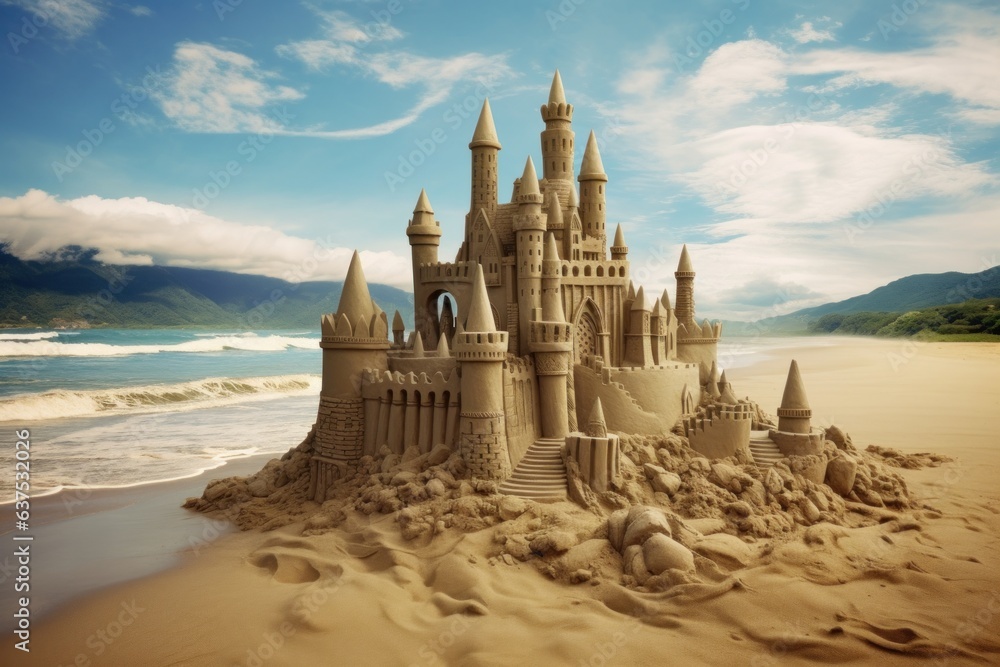 Sand castle on a beach, holiday concept