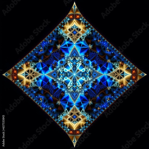Illustration, rhombus kaleidoscope pattern, on a black background.