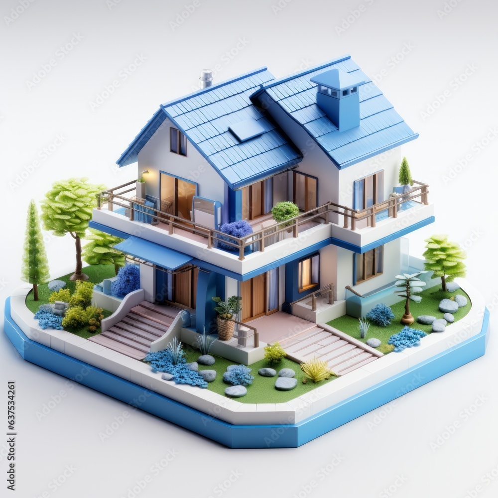 3D model a blue classic modern house, isometric illustration, render from blender in minimalism style, high quality details, isolated on white background. 3D model a blue classic modern house, isometric illustration, render from blender in minimalism style, high quality details, isolated on white background.