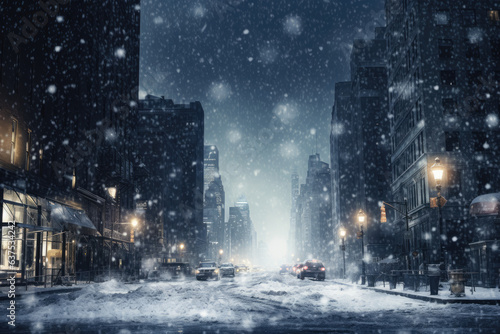 Snowflakes falling on city streets © thejokercze