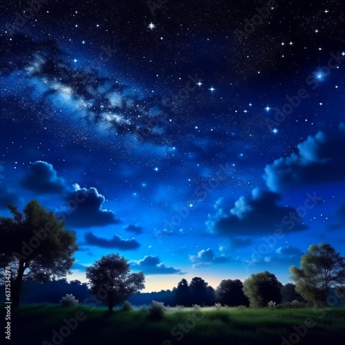 Night starry sky over the field.