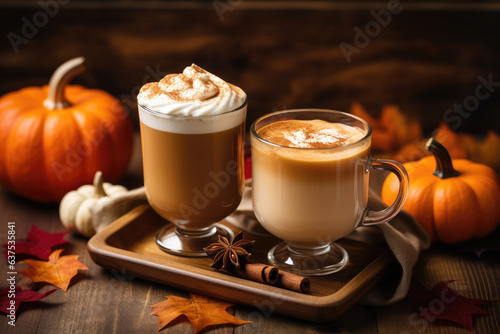 Warm cups of apple cider and pumpkin spice lattes