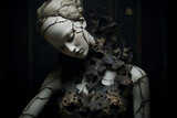Broken cracked adult doll mannequin in style of dark baroque gothic