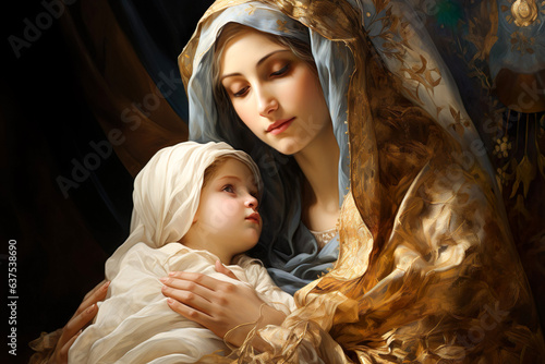 Holy Virgin Mary with Child Jesus. Generative AI