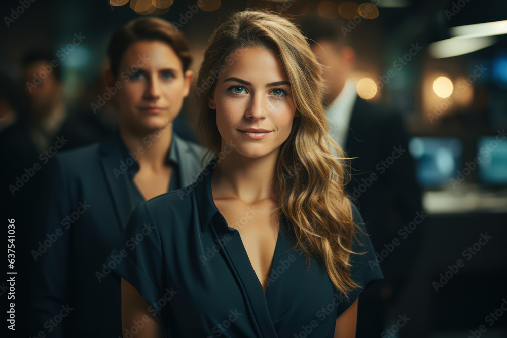 Obraz premium Businesswoman firmly and confidently looks ahead. Success women concept. Generative Ai.
