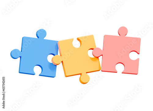 3D Jigsaw Puzzle Pieces. Team metaphor. Business concept. Symbol of teamwork, cooperation, partnership. Cartoon creative design icon isolated. 3D Rendering