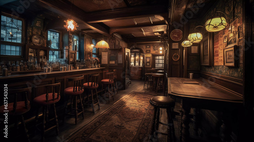 Timeless Charm Unveiled: Step Inside the Enchanting Ambiance of an Old Rustic English Pub! Still Life, Interior