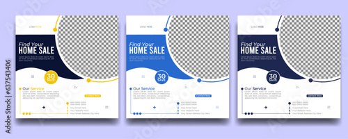 Real estate home Instagram social media post vector design template, Real estate social media post banner template. Modern Social Media banner template. Set of editable minimal square banner template.