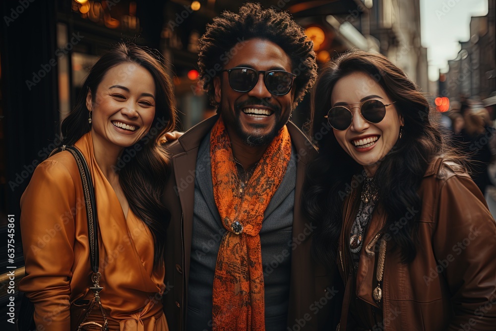 A group of fashion-forward friends, donned in trendy attire, enjoying a fun-filled day outdoors