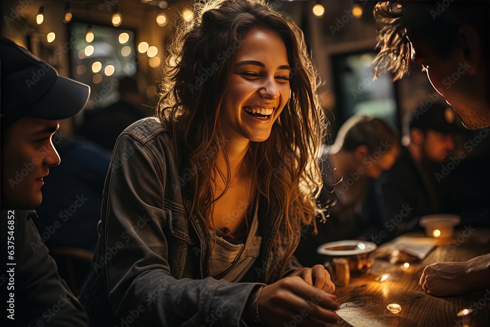 A candid shot capturing the infectious laughter of a group of friends as they enjoy a lighthearted moment over coffee at a cozy cafe A candid shot capturing the infectious laughter of a group of friends as they enjoy a lighthearted moment over coffee at a cozy cafe