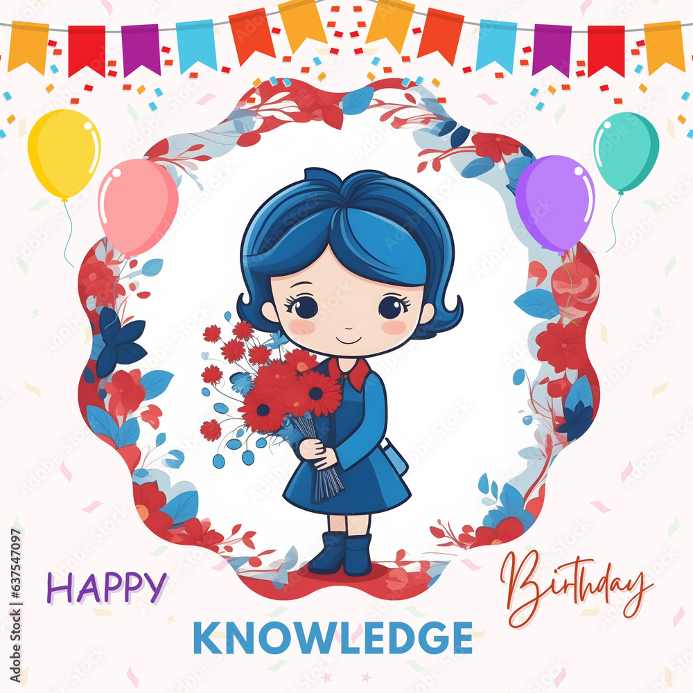 Cute cartoon girl in a Happy birthday knowledge costume. Happy birthday knowledge Postcard, Boo Postcard, AI-Generated Images Cute cartoon girl in a Happy birthday knowledge costume. Happy birthday knowledge Postcard, Boo Postcard, AI-Generated Images