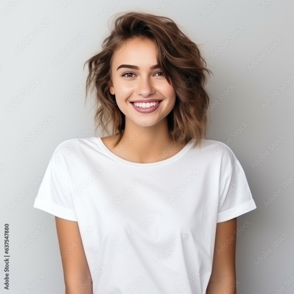 Young woman in white t-shirt. isolated Young woman in white t-shirt. isolated