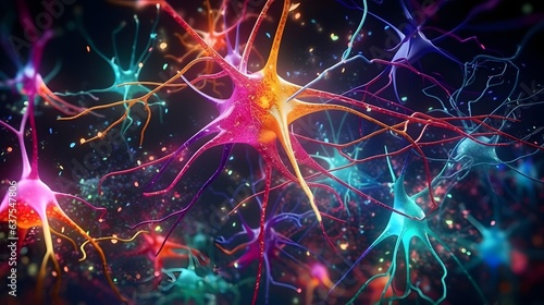 neuro cell synapse, neural brain illustration, axon biology nervous, glow nerve, science ai, artificial intelligence © bravissimos