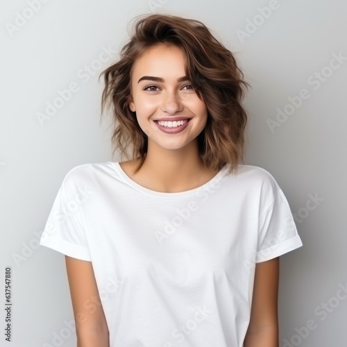 Young woman in white t-shirt. isolated