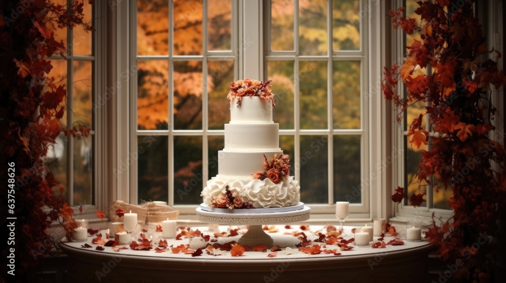 A white wedding cake sitting on top of a table A white wedding cake sitting on top of a table