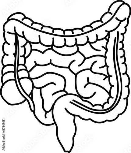 Human intestines in cartoon style. Human digestive system. Human intestines icon or logo for medicine. Isolated on white background there is a place for an inscription