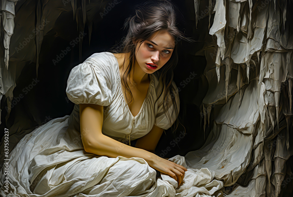 photographic composition of a young woman dressed in white, sad, portrait, photographic composition of a young woman dressed in white, sad, portrait,