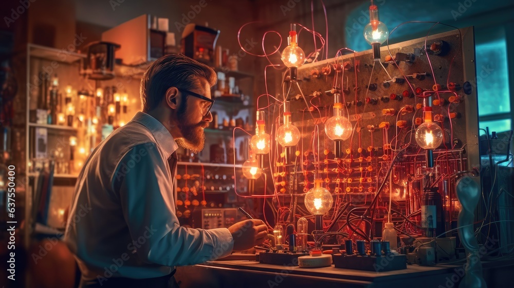 A scientist conducting experiments with electrical equipment, representing the research and exploration in electrical engineering