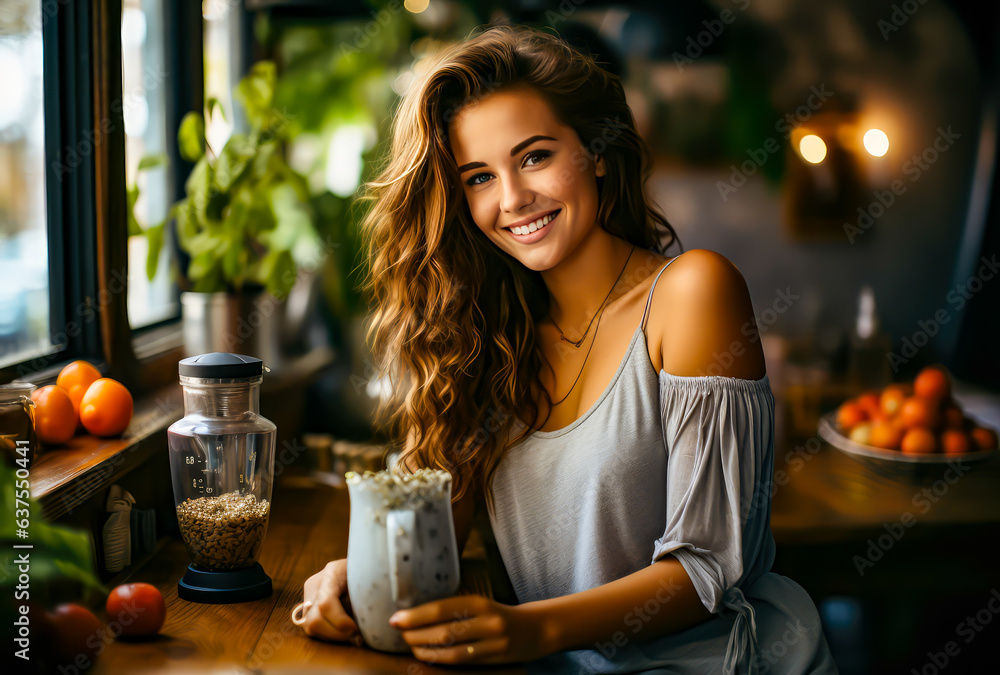 a young woman enjoying homemade smoothies at home a young woman enjoying homemade smoothies at home