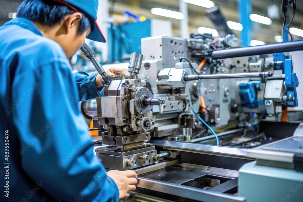 Skilled individuals operating various machines in a manufacturing or industrial Skilled individuals operating various machines in a manufacturing or industrial