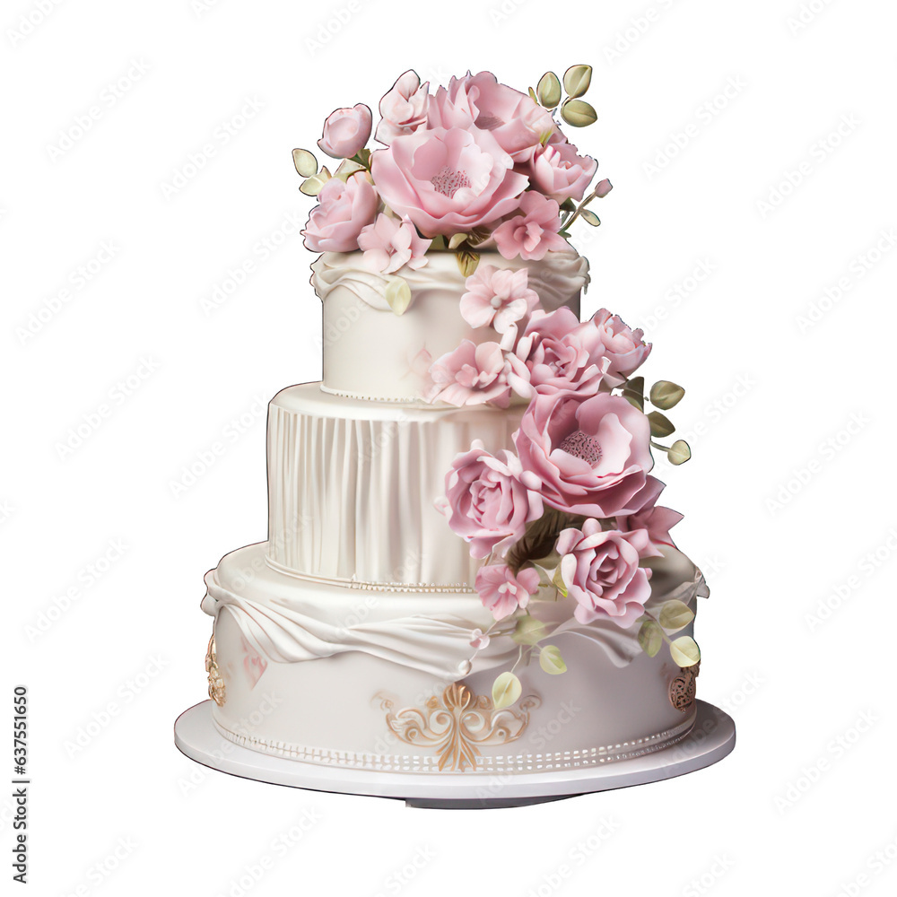 Wedding cake isolated on white created with Generative AI Wedding cake isolated on white created with Generative AI